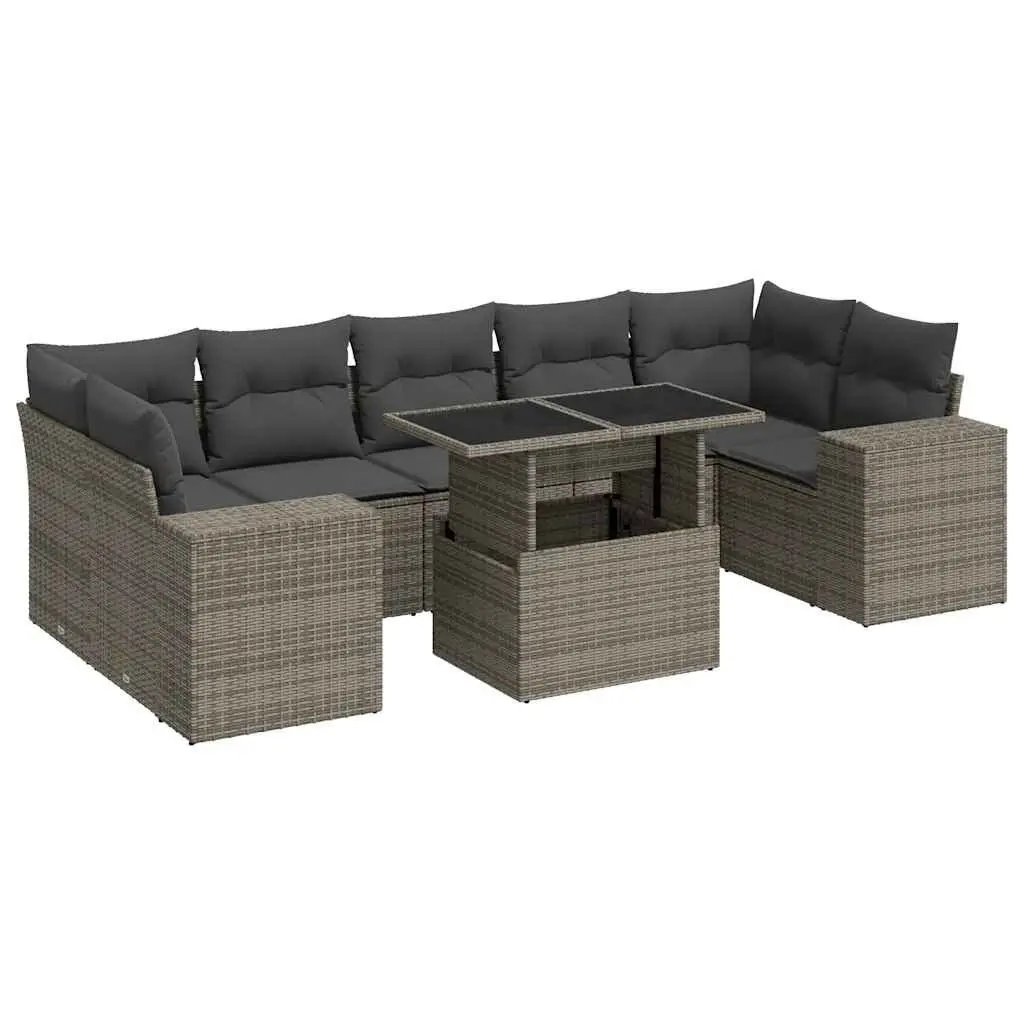 Garden Sofa Set PE Poly Rattan 8 Piece Outdoor Furniture Grey with Cushions
