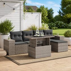 Durable 6 Piece Grey Poly Rattan Garden Sofa Set
