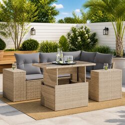 5-Piece Outdoor Garden Sofa Set in Beige with Cushions