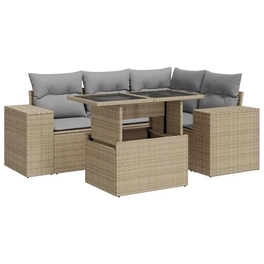 5-Piece Outdoor Garden Sofa Set in Beige with Cushions