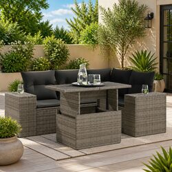 5-Piece Grey Poly Rattan Garden Sofa Set for Outdoor Comfort