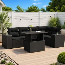 Durable Black Poly Rattan Garden Sofa Set 6 Pieces