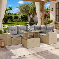 Premium 6-Piece Garden Sofa Set in Beige Poly Rattan