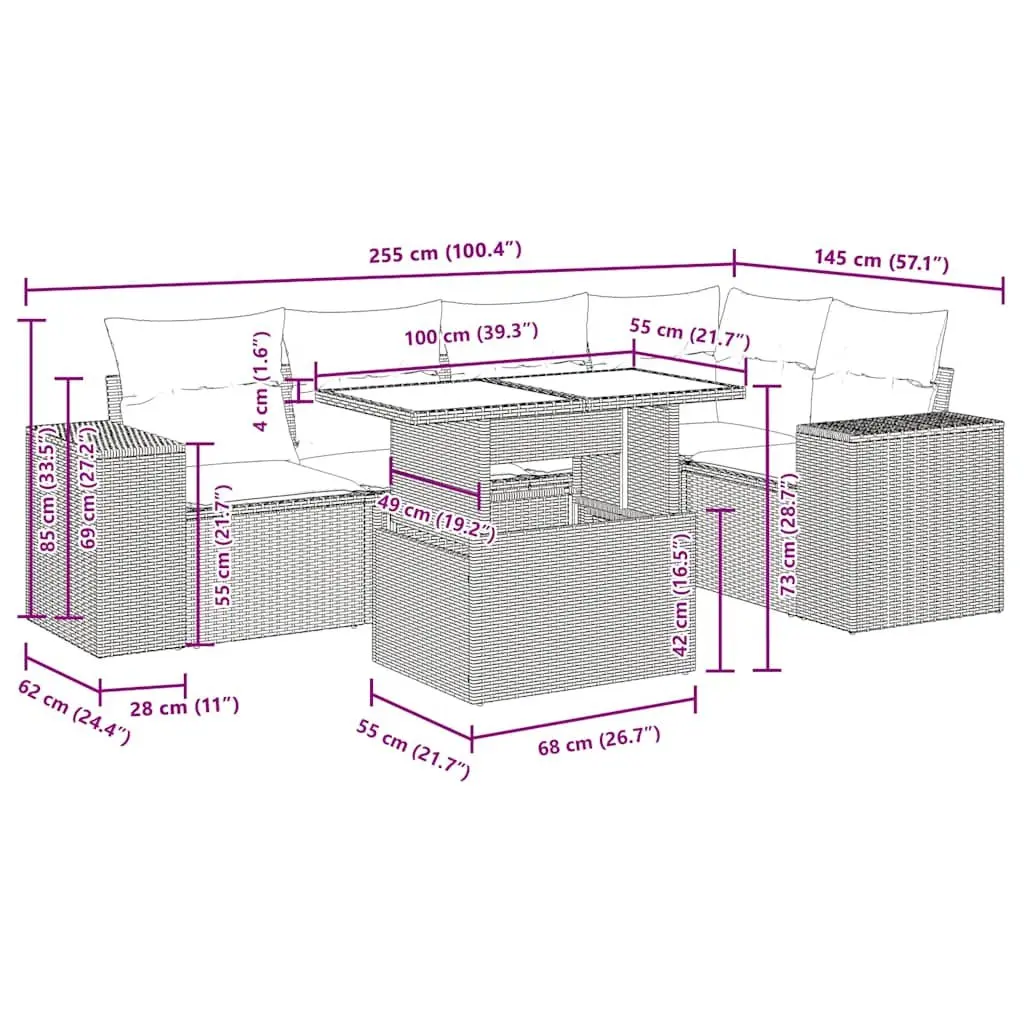 Garden Sofa Set 6-Piece Modular Outdoor Grey