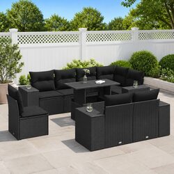 Durable 9 Piece Black Poly Rattan Garden Sofa Set