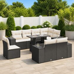 9-Piece Black Poly Rattan Garden Sofa Set for Outdoors