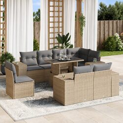 Premium 9-Piece Beige Poly Rattan Garden Sofa Set