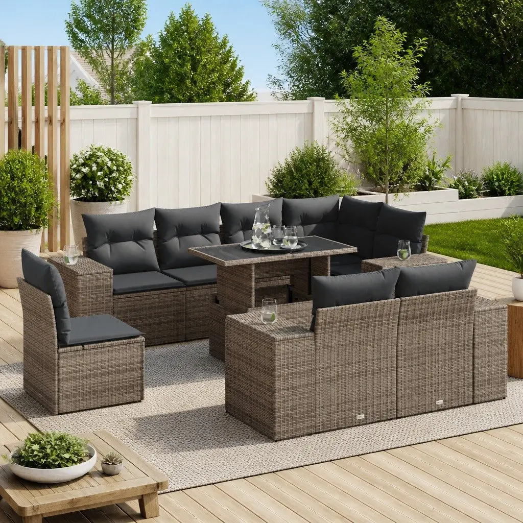9 Piece Grey Garden Sofa Set with Storage
