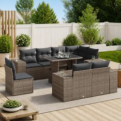 High-Quality 9 Piece Grey Garden Sofa Set with Storage