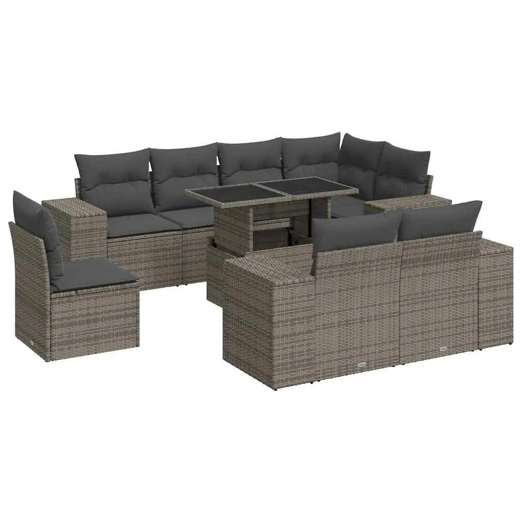 9 Piece Grey Garden Sofa Set with Storage