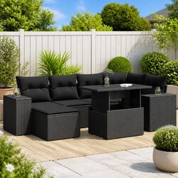 Durable 7 Piece Black Rattan Garden Sofa Set