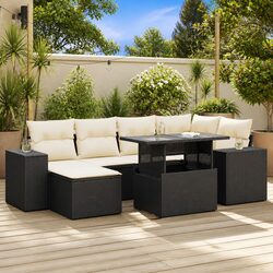 Durable Black Poly Rattan Garden Sofa Set 7 Piece