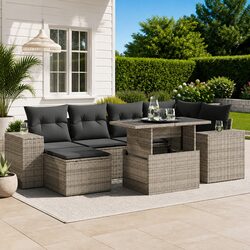 Durable 7 Piece Grey Garden Sofa Set with Storage