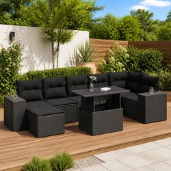 Premium 8 Piece Black Modular Garden Sofa Set