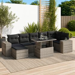 8 Piece Outdoor Grey Poly Rattan Garden Sofa Set