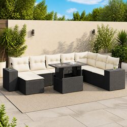 Premium 9 Piece Black Rattan Garden Sofa Set