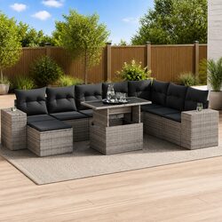 Premium 9 Piece Grey Poly Rattan Garden Sofa Set