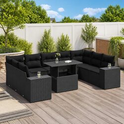 Premium 10-Piece Black Poly Rattan Garden Sofa Set