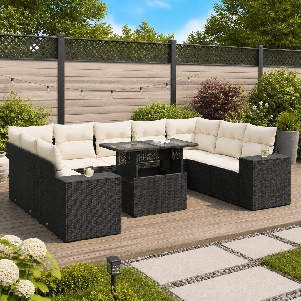 Garden Sofa Set PE Rattan 10 Piece Modular Outdoor Furniture Black
