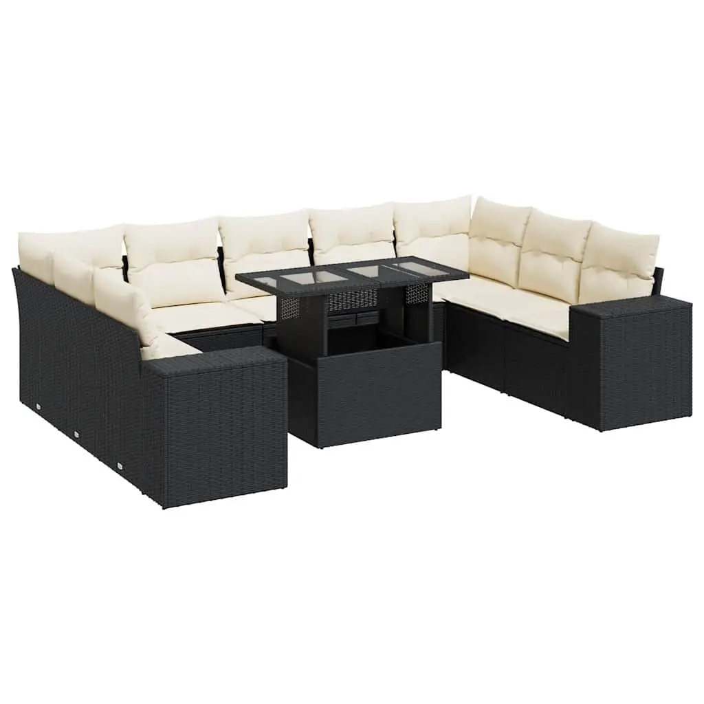 Garden Sofa Set PE Rattan 10 Piece Modular Outdoor Furniture Black