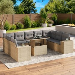 Durable Beige Poly Rattan 10-Piece Modular Garden Sofa Set