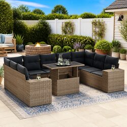 10 Piece Grey Modular Garden Sofa Set for Outdoors