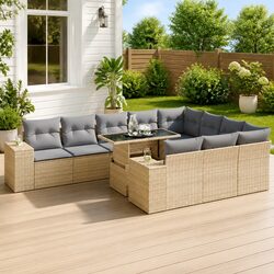Stylish 11 Piece Beige Poly Rattan Garden Sofa Set