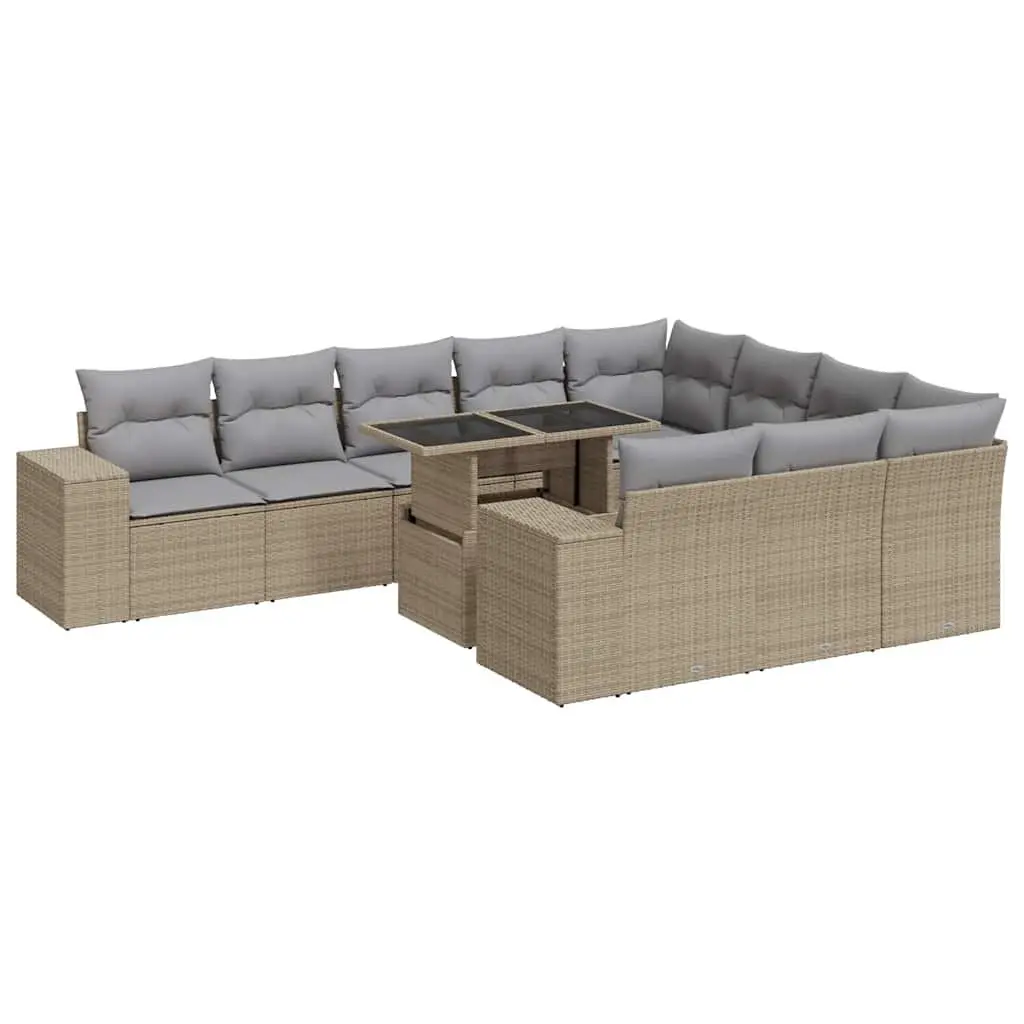 11 Piece Beige Poly Rattan Garden Sofa Set