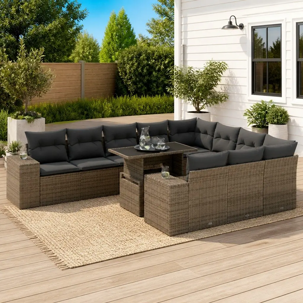 Garden Sofa Set PE Rattan 11 Piece Grey Outdoor Furniture Patio Lounge Modular