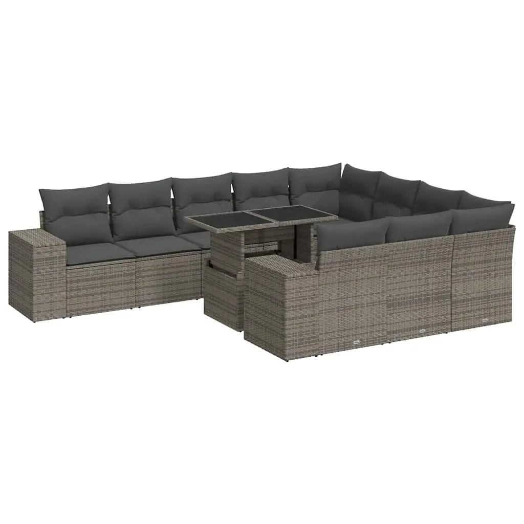 Garden Sofa Set PE Rattan 11 Piece Grey Outdoor Furniture Patio Lounge Modular