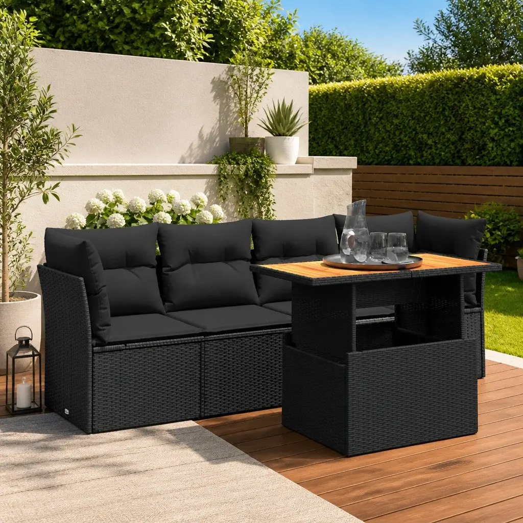 Garden Sofa Set PE Rattan 5 Piece Outdoor Furniture Patio Lounge Black