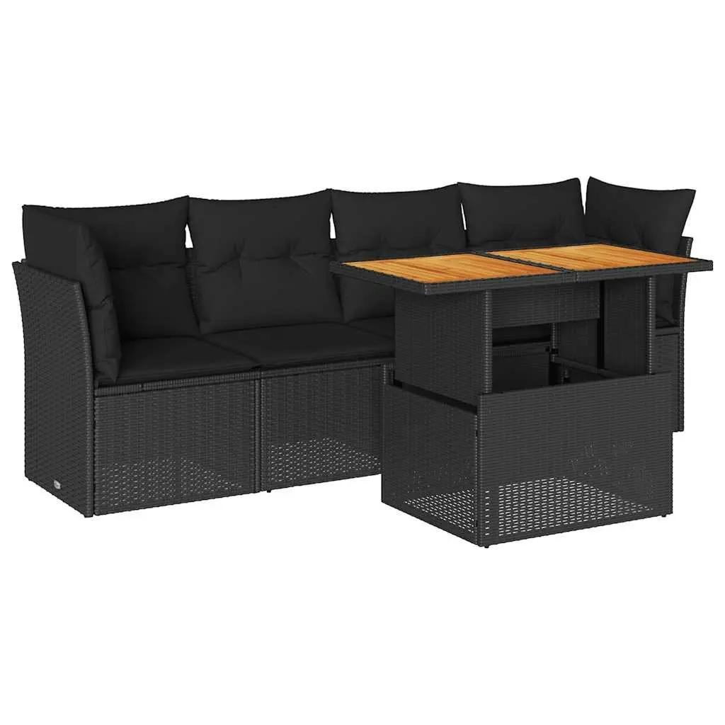 Garden Sofa Set PE Rattan 5 Piece Outdoor Furniture Patio Lounge Black