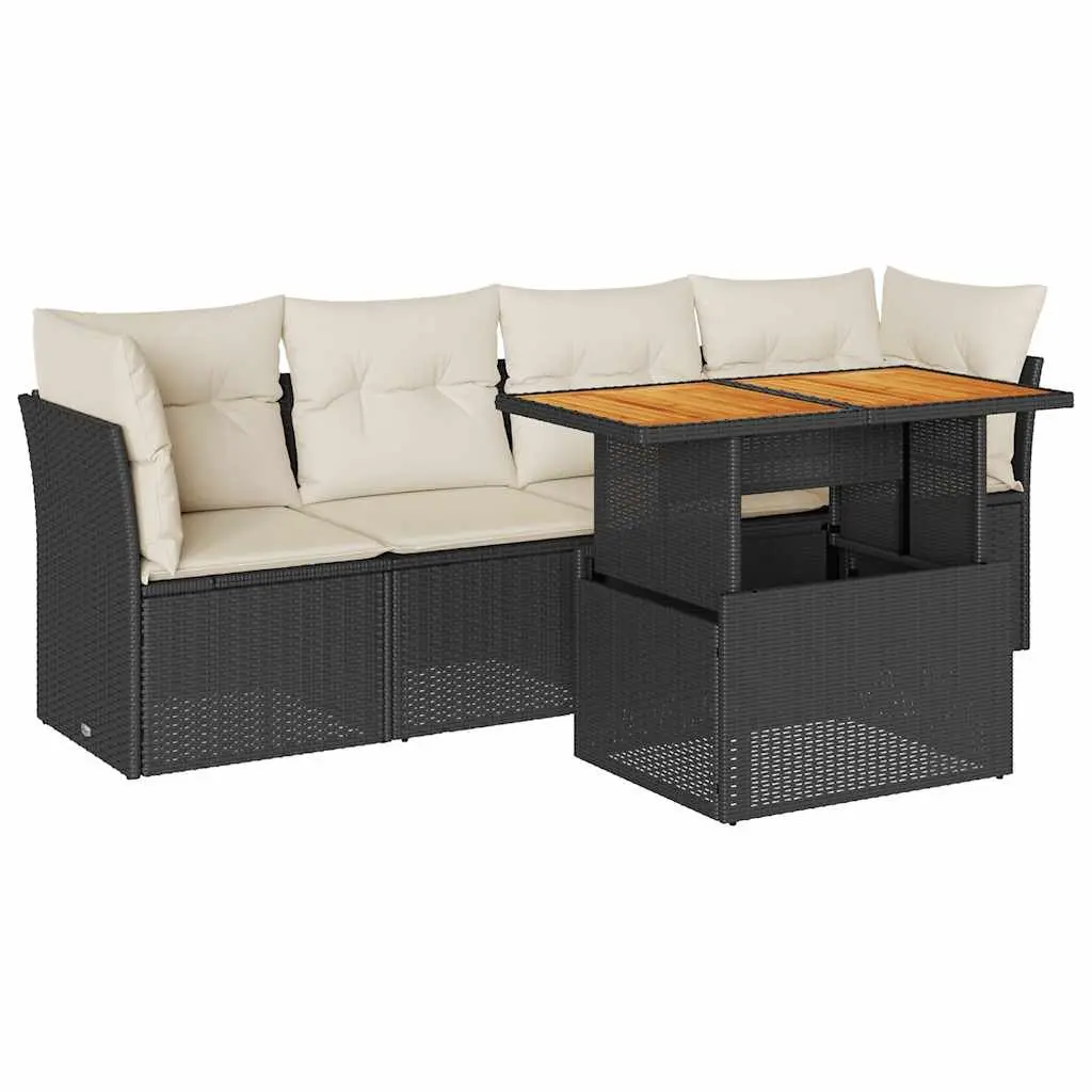 Garden Sofa Set PE Rattan 5 Piece Outdoor Furniture Black with Cushions