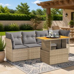 Beige Poly Rattan 5 Piece Garden Sofa Set for Outdoors