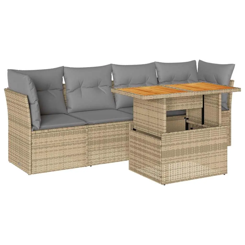 Beige Poly Rattan 5 Piece Garden Sofa Set for Outdoors