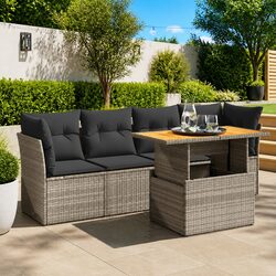 Grey Outdoor 5-Piece Garden Sofa Set with Cushions