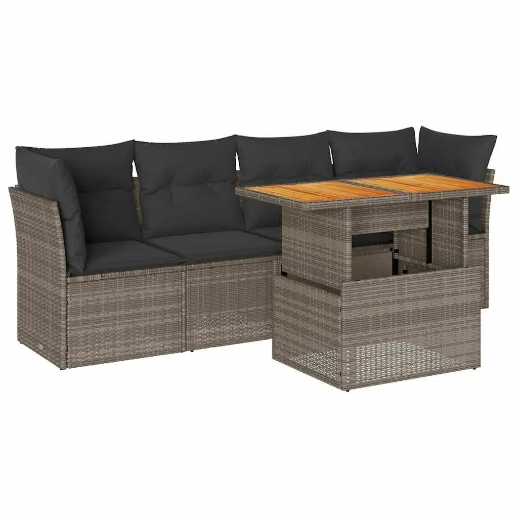Garden Sofa Set PE Rattan 5 Piece Outdoor Furniture Grey