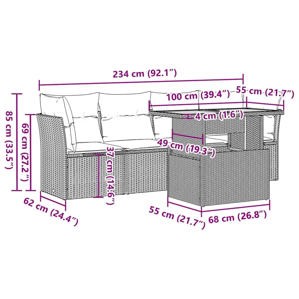 Garden Sofa Set PE Rattan 5 Piece Outdoor Furniture Grey