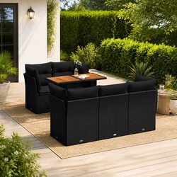 Premium 6-Piece Black Rattan Garden Sofa Set with Cushions