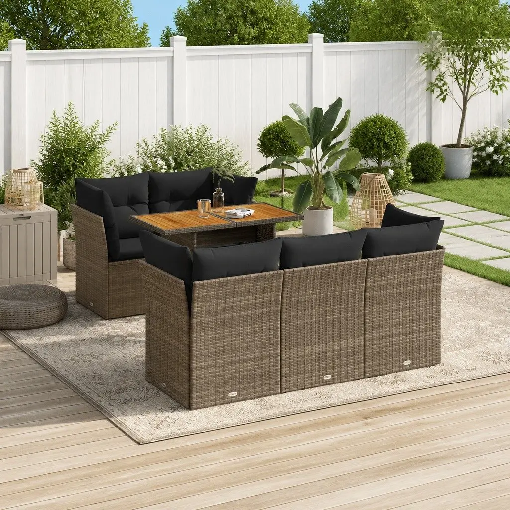 6 Piece Modular Grey Poly Rattan Garden Sofa Set
