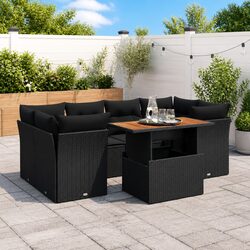 7 Piece Outdoor Garden Sofa Set with Cushions – Black