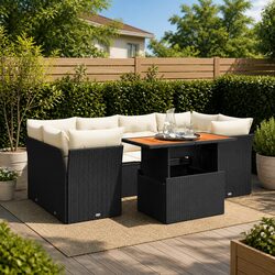 Modular 7-Piece Black Poly Rattan Garden Sofa Set