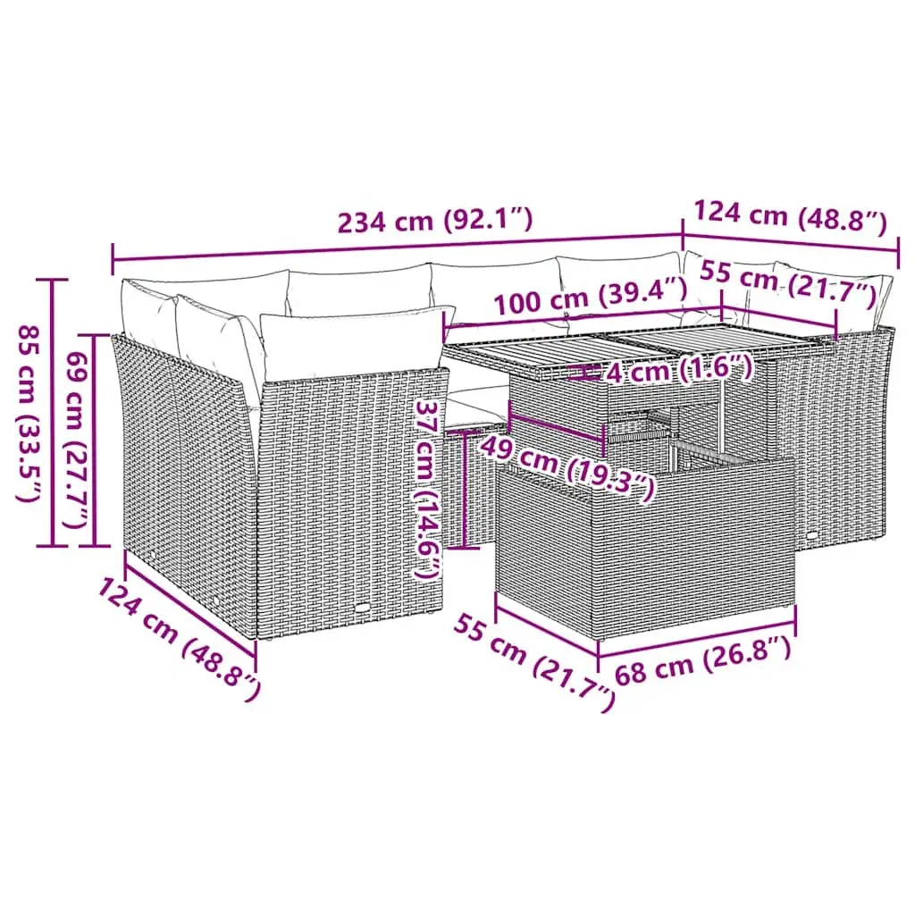 Modular 7-Piece Black Poly Rattan Garden Sofa Set