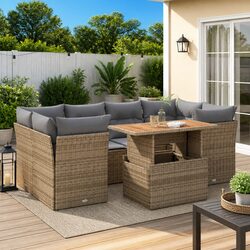 7-Piece Garden Sofa Set with Cushions in Beige