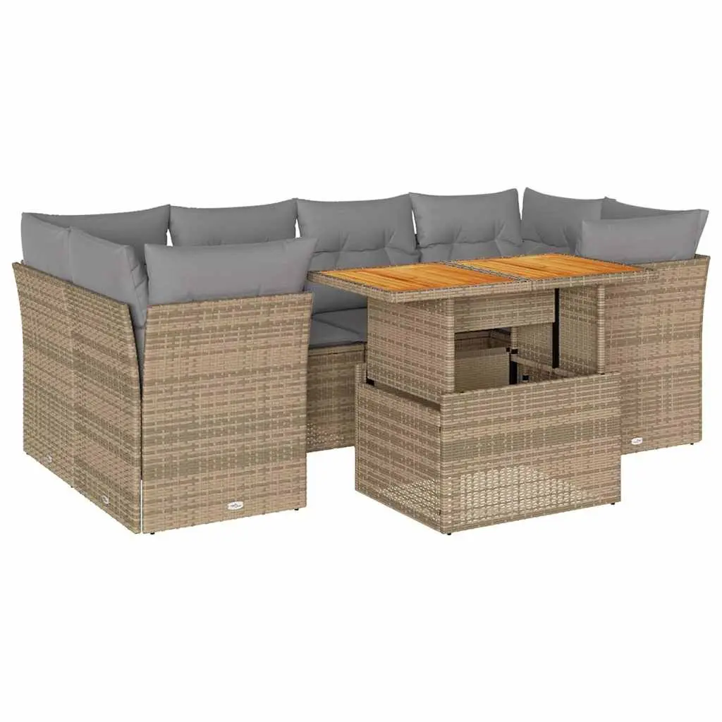 7-Piece Garden Sofa Set with Cushions in Beige