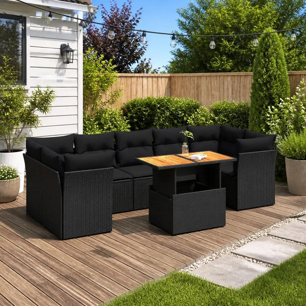 8-Piece Modular Garden Sofa Set in Black