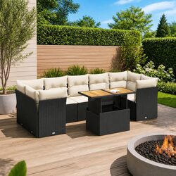 Black Poly Rattan 8 Piece Outdoor Garden Sofa Set