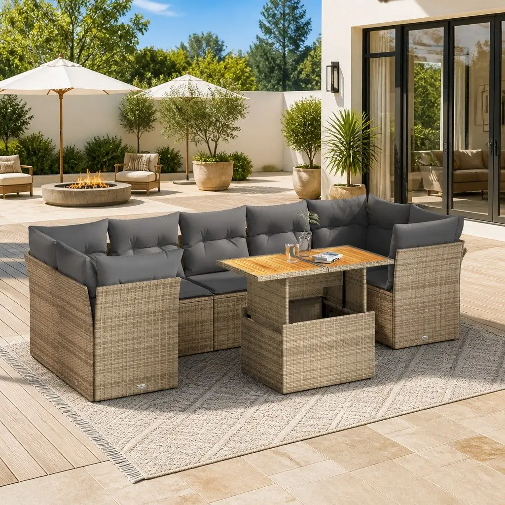 Garden Sofa Set PE Rattan 8 Piece Modular Outdoor Furniture Patio Beige