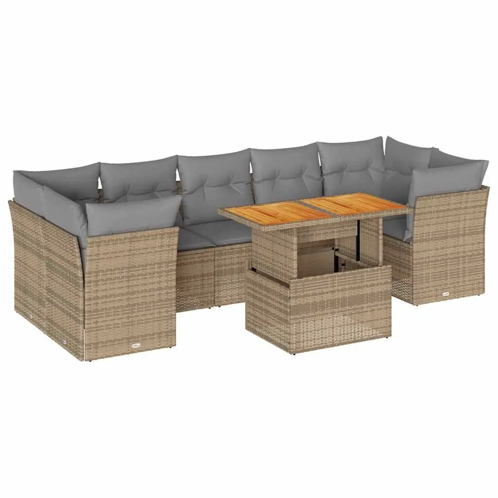 Garden Sofa Set PE Rattan 8 Piece Modular Outdoor Furniture Patio Beige