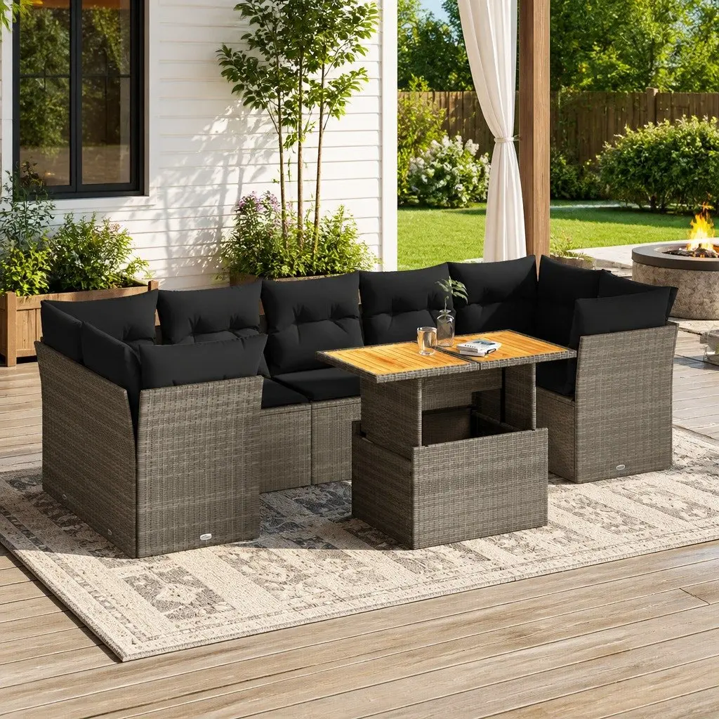 Garden Sofa Set 8 Piece Outdoor Furniture Grey Poly Rattan Modular Patio Seating